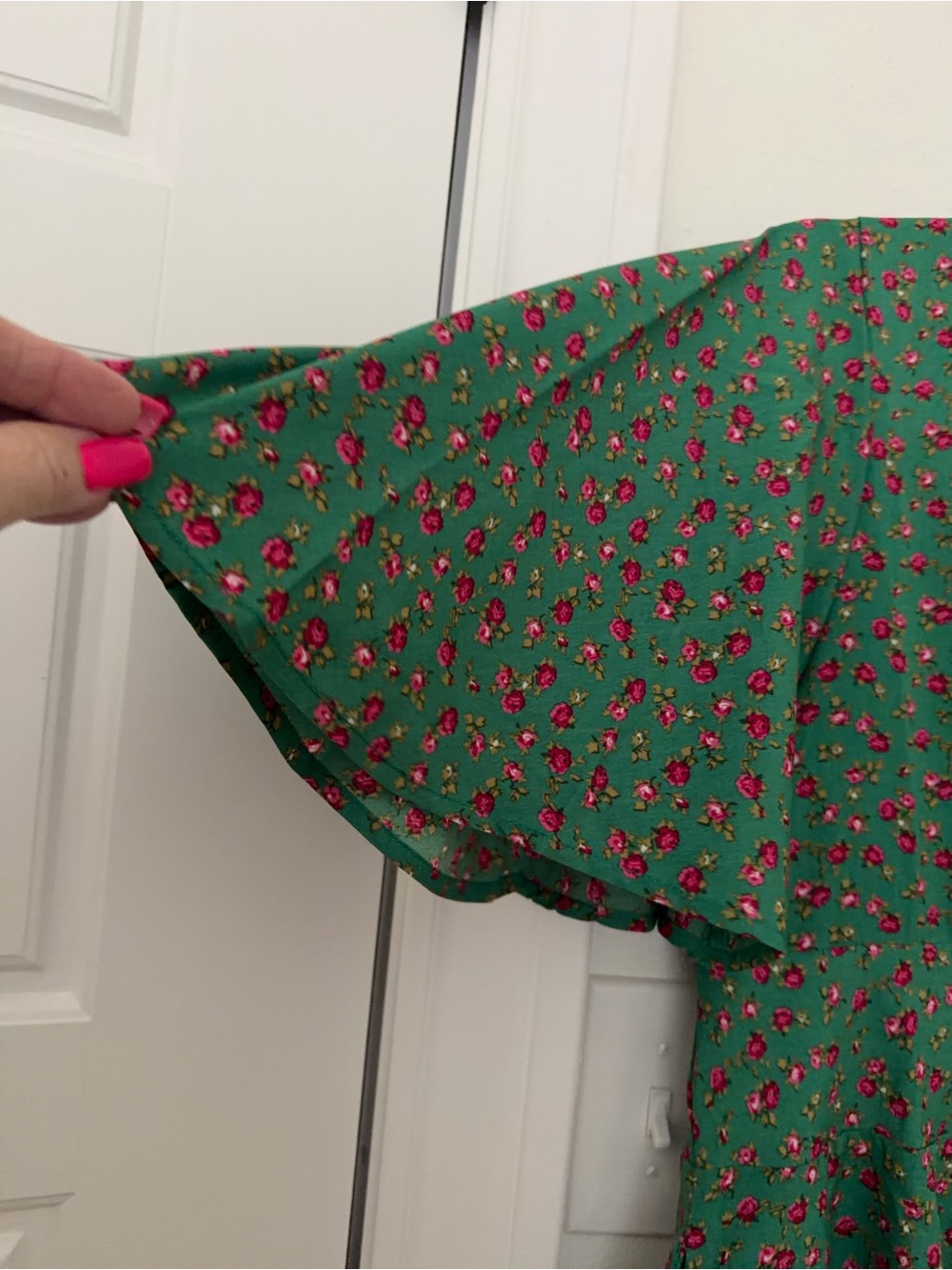 Green Midi Dress with Pink Floral Print by - Picture 5 of 12